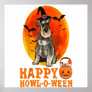 Funny Miniature Schnauzer Dog Halloween Happy Howl Poster