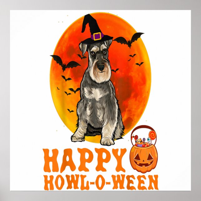 Funny Miniature Schnauzer Dog Halloween Happy Howl Poster (Vorne)