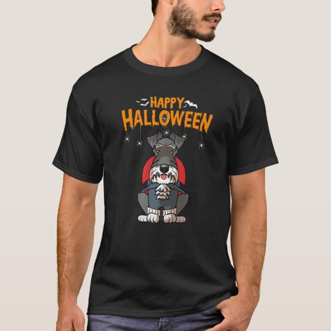 Funny Miniature Schnauzer Vampire Kostümhundehalle T-Shirt (Vorderseite)