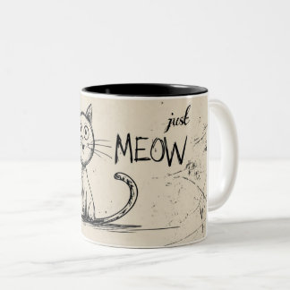 Funny Minimalist Cat Illustration With "Just Meow" Zweifarbige Tasse