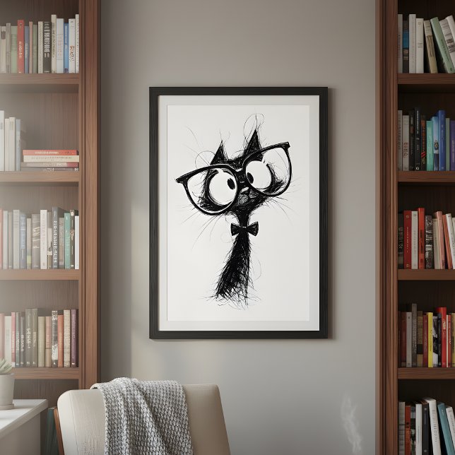 Funny Minimalist Whimsical Nerd Cat with Glasses Poster (Von Creator hochgeladen)