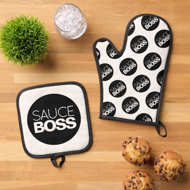 Funny Minimalistisch Bold Sauce Boss Ofenhandschuh & Topflappen-Set (Oben Unten)