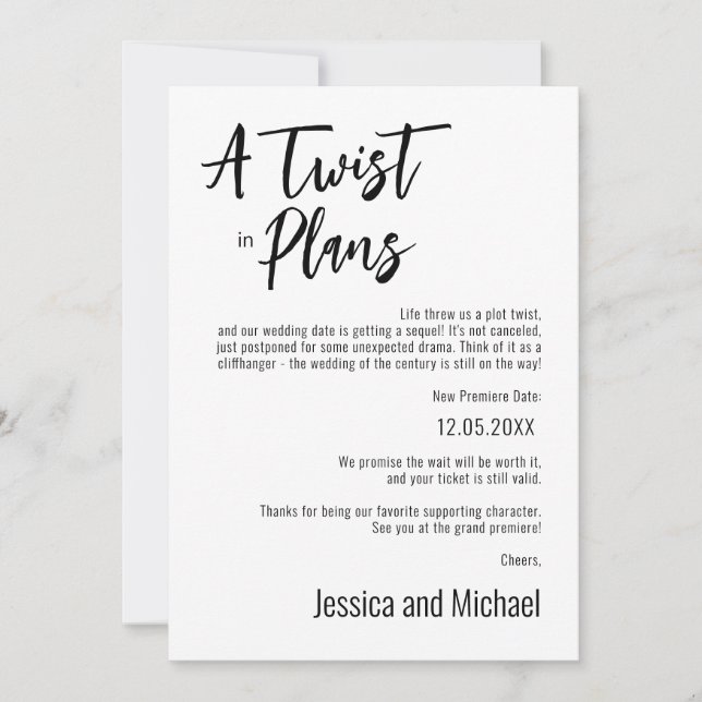 💍 Funny Minimalistisch Elegante Planänderung Save The Date (Vorderseite)