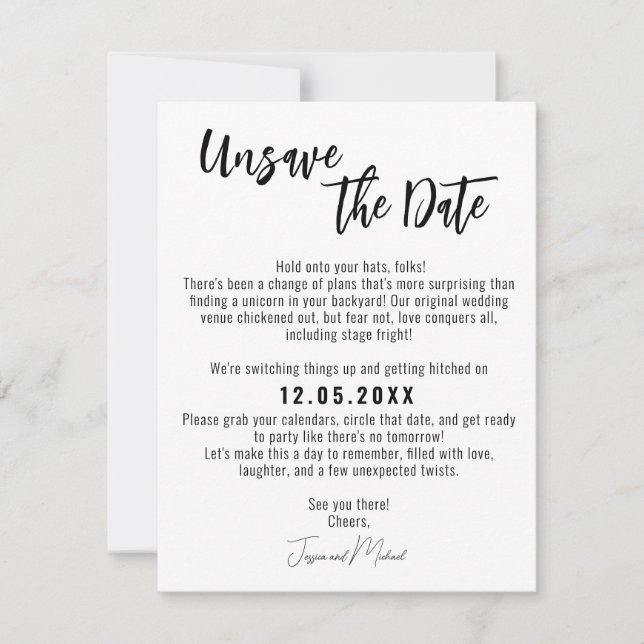 💍 Funny Minimalistisch Elegante Unsave the Date Save The Date (Vorderseite)