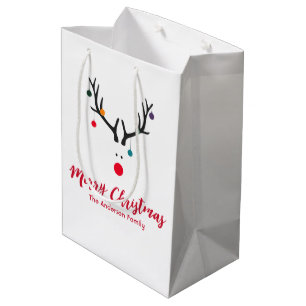 Funny-minimalistischer Weihnachtsrinder auf Weiß Mittlere Geschenktüte