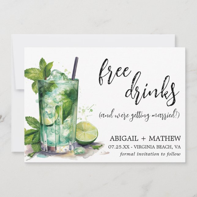 Funny Mint Limon Cocktail Trendy Foto Hochzeit Save The Date (Vorderseite)