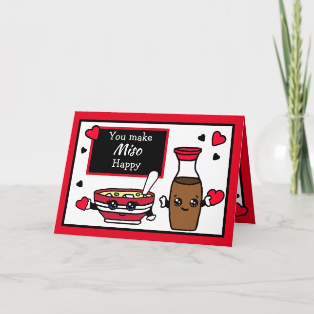 Funny Miso and Soy Sauce Pun Valentine's Day Karte (Vorderseite)