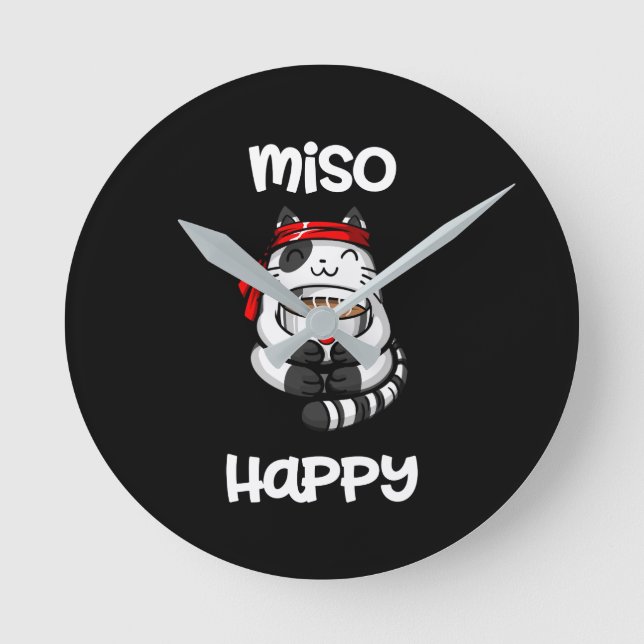 Funny Miso Happy Cat Sushi Pet Lover Runde Wanduhr (Vorderseite)