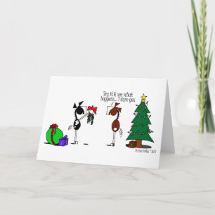 Funny Mistletoe Horse Cartoon Card Feiertagskarte