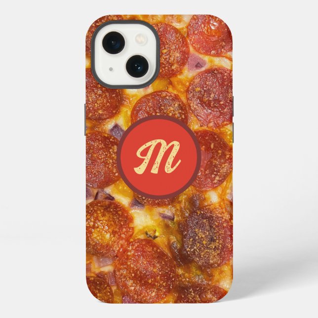Funny Mit Monogramm Pepperoni Pizza Pattern Gag Ge iPhone Hülle (Rückseite)