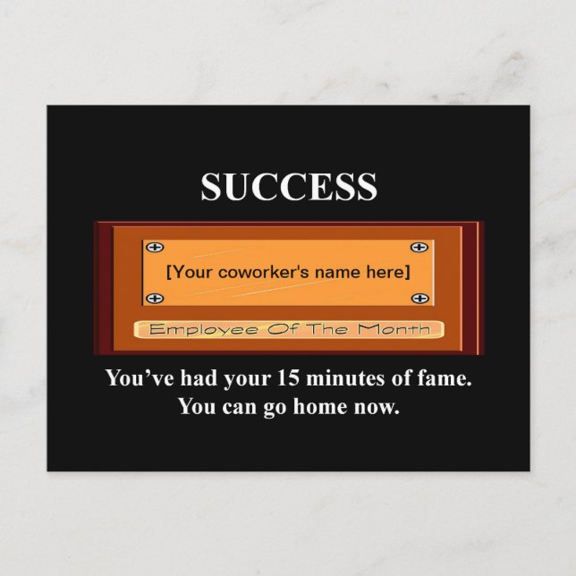 Funny Mitarbeiter des Monats Ihr Name Plate Postkarte (Vorderseite)