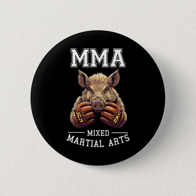 Funny Mixed Martial Arts Boar Thai Boxkäfig Kämpfe Button (Vorderseite)