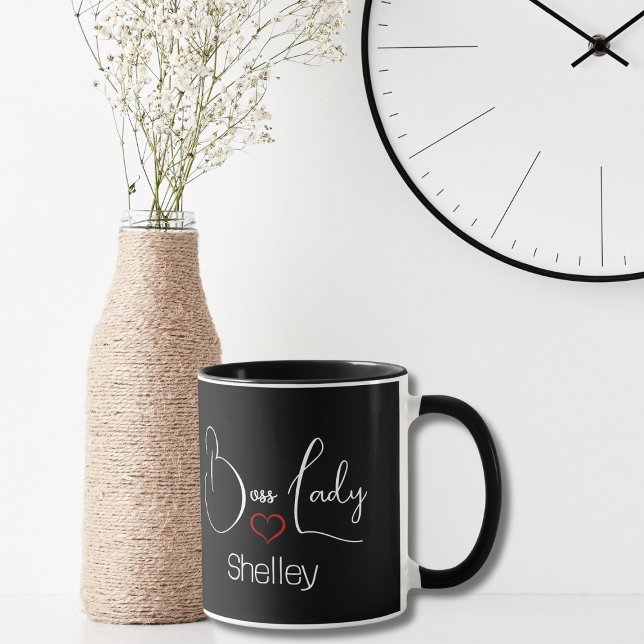 Funny Modern Boss Lady Black and White Script Tasse (Von Creator hochgeladen)