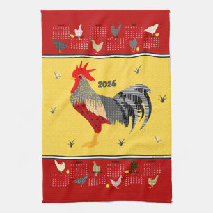 Funny Modern Chicken 2026 Kalender Geschirrtuch