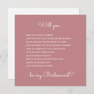 Funny Modern Dusty Rose Script Bridesmaid Vorschla Einladung