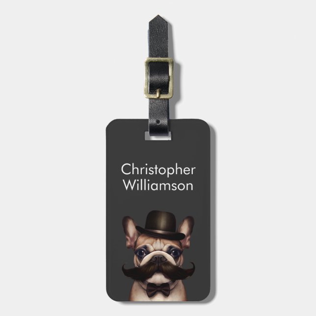 Funny Modern French Bulldog Minimalistisch Grau Gepäckanhänger (Vorderseite vertikal)
