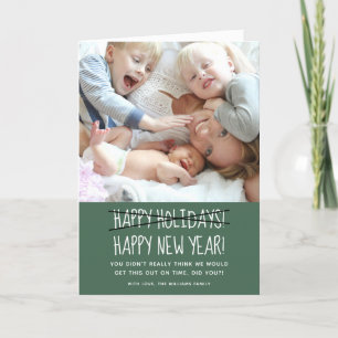 Funny Modern Happy New Year Green Holiday Card Feiertagskarte