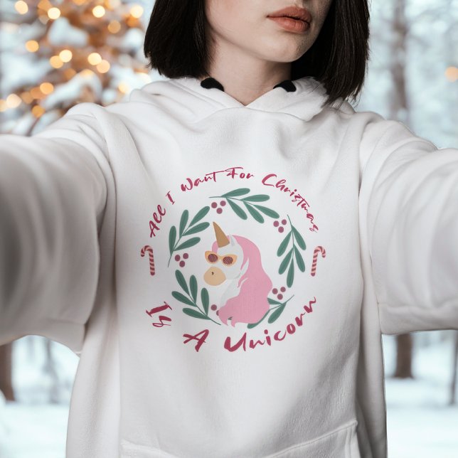 Funny Modern Pink Niedlich Unicorn Weihnachten Fra Hoodie (Von Creator hochgeladen)