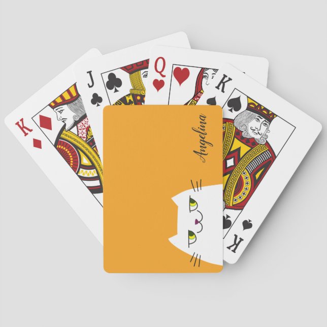 Funny Modern White Cat Mango Mojito Mit Monogramm Spielkarten (Rückseite)