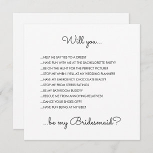 Funny Modern White Script Bridesmaid Vorschlag Einladung