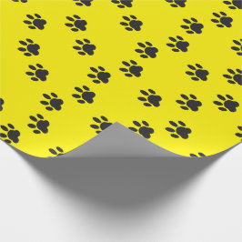 Funny Modern Yellow mit Black Paw Prints Cartoon Geschenkpapier