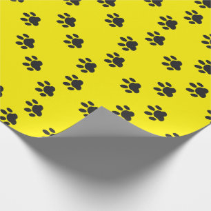 Funny Modern Yellow mit Black Paw Prints Cartoon Geschenkpapier