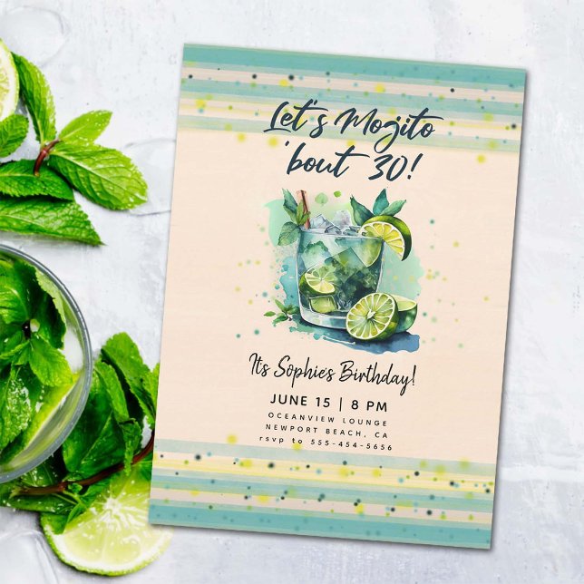 Funny Mojito über 30 Cocktails Stunde 30 Geburtsta Einladung (funny 30th birthday invitation for women cocktails hour party mojito watercolor elegant classy fun)