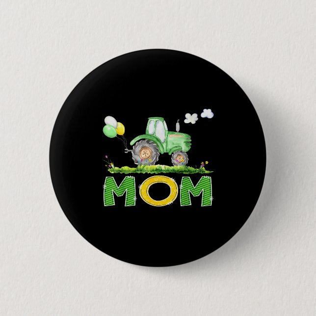Funny Mom Birthday Boy Tractor Farm Truck Matching Button (Vorderseite)