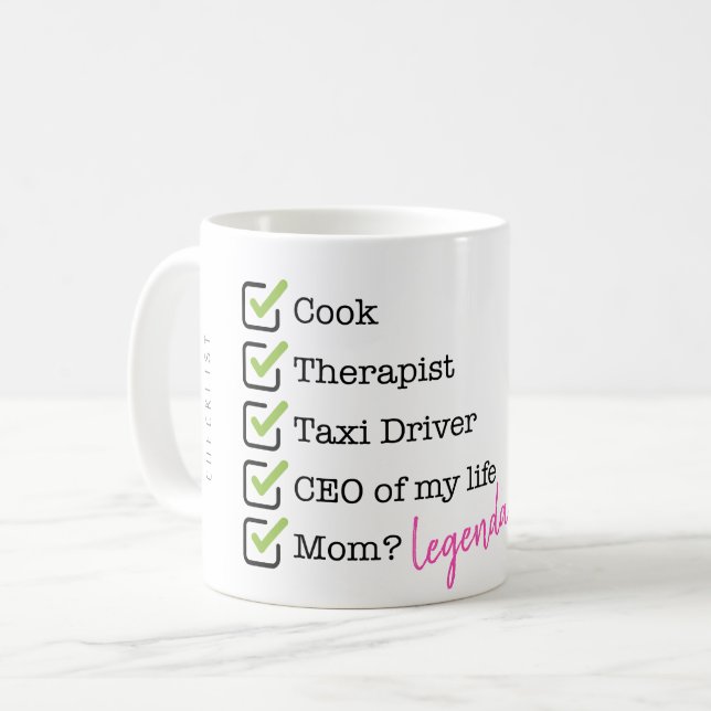 Funny Mom Checklist Kaffeetasse (Vorderseite Links)