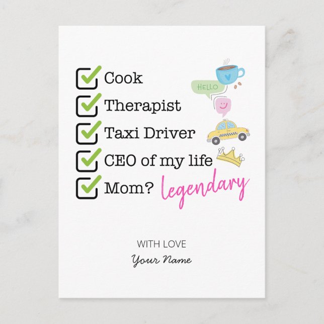 Funny Mom Checklist Postkarte (Vorderseite)