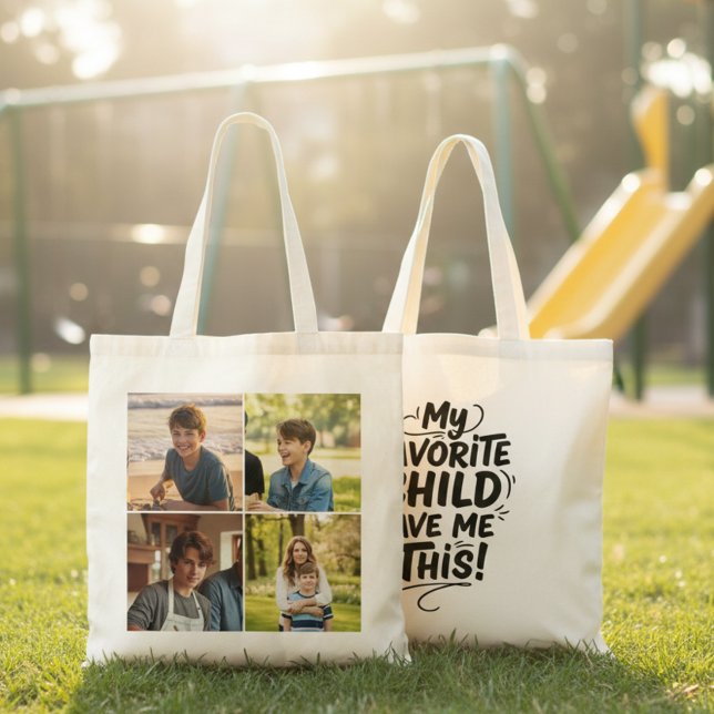 Funny Mom Favorite Child Gave Me This Four Photo Tragetasche (Von Creator hochgeladen)