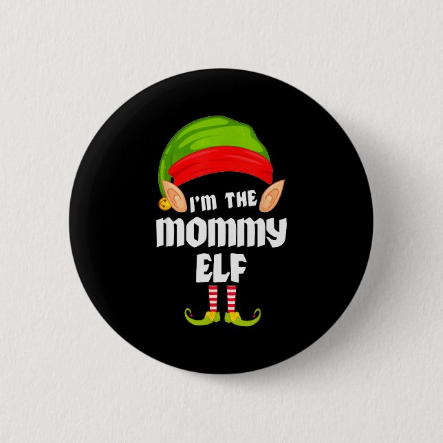 Funny Mommy Elf Matching Family Group Pj Christmas Button (Vorderseite)