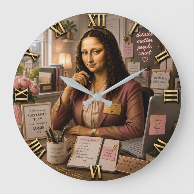 Funny Mona Lisa Administrative Assistant Office  Große Wanduhr (Vorderseite)