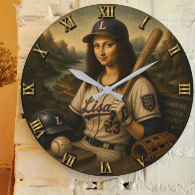 Funny Mona Lisa Baseball Große Wanduhr (Von Creator hochgeladen)