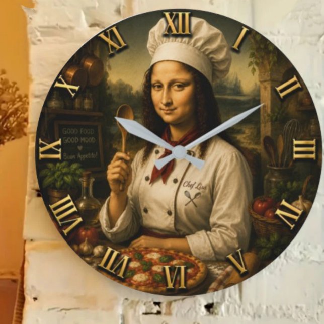 Funny Mona Lisa Chef  Kitchen Decor Große Wanduhr (Von Creator hochgeladen)