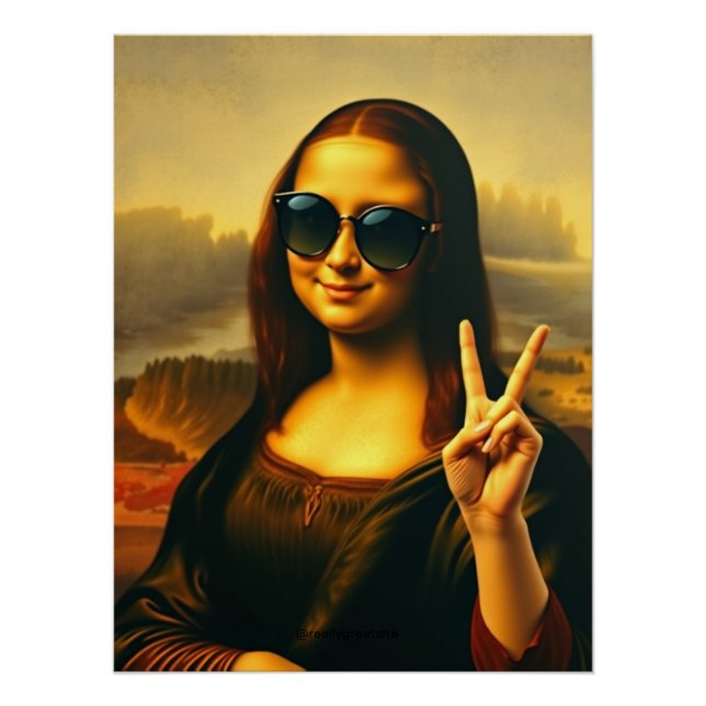 Funny Mona Lisa Drehung Frieden und Liebe Glossy P Poster (Vorderseite)