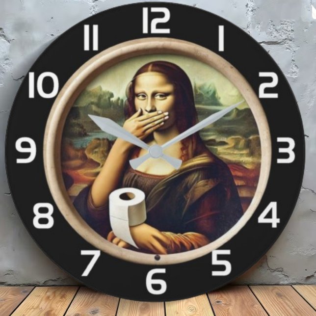 Funny Mona Lisa Grabbing Toilet Paper  Große Wanduhr (Von Creator hochgeladen)