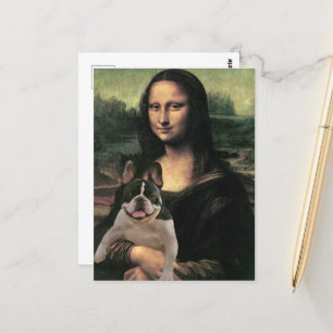 Funny Mona Lisa hält einen Hund Postkarte
