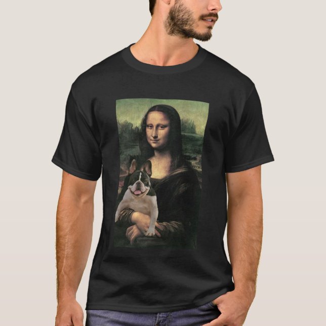 Funny Mona Lisa hält einen Hund T-Shirt (Vorderseite)