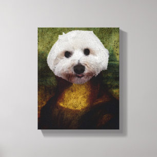 Funny Mona Lisa Maltese Dog Stretched Canvas Print Leinwanddruck
