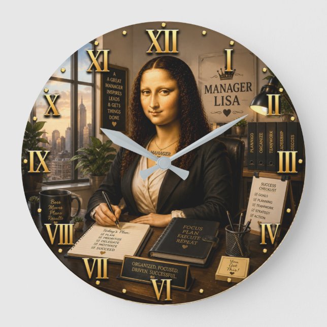 Funny Mona Lisa Manager Office Decor  Große Wanduhr (Vorderseite)