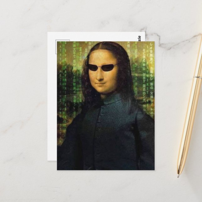 Funny Mona Lisa matrix Leonardo da Vinci Postkarte (Vorderseite/Rückseite Beispiel)