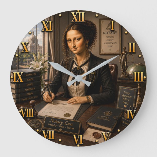 Funny Mona Lisa Notary Office Decor Große Wanduhr (Vorderseite)