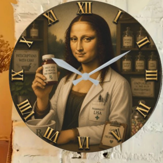 Funny Mona Lisa Pharmacist Pharmacy Große Wanduhr (Von Creator hochgeladen)