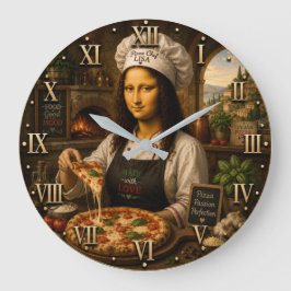 Funny Mona Lisa Pizza Chef Italian Pizzeria Große Wanduhr