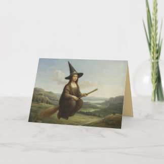 Funny Mona Lisa Witch Halloween Card Feiertagskarte