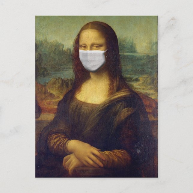 Funny Monalisa Wears Coronavirus Geacial Maske Postkarte (Vorderseite)
