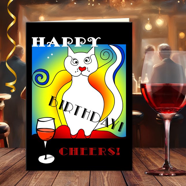 Funny Mondrian's Cat Birthday Card Karte (Funny birthday greeting card with a Dutch design inspired by artist Piet Mondriaan or Mondrian)