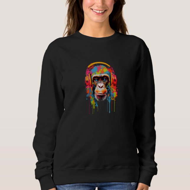 Funny Monkey 60er 70er Groovy Gorilla, Hippie Ape, Sweatshirt (Vorderseite)