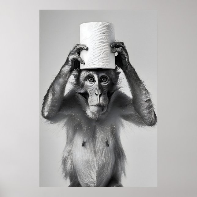 Funny Monkey Bathroom Print, Toilet Paper Hat Poster (Vorne)